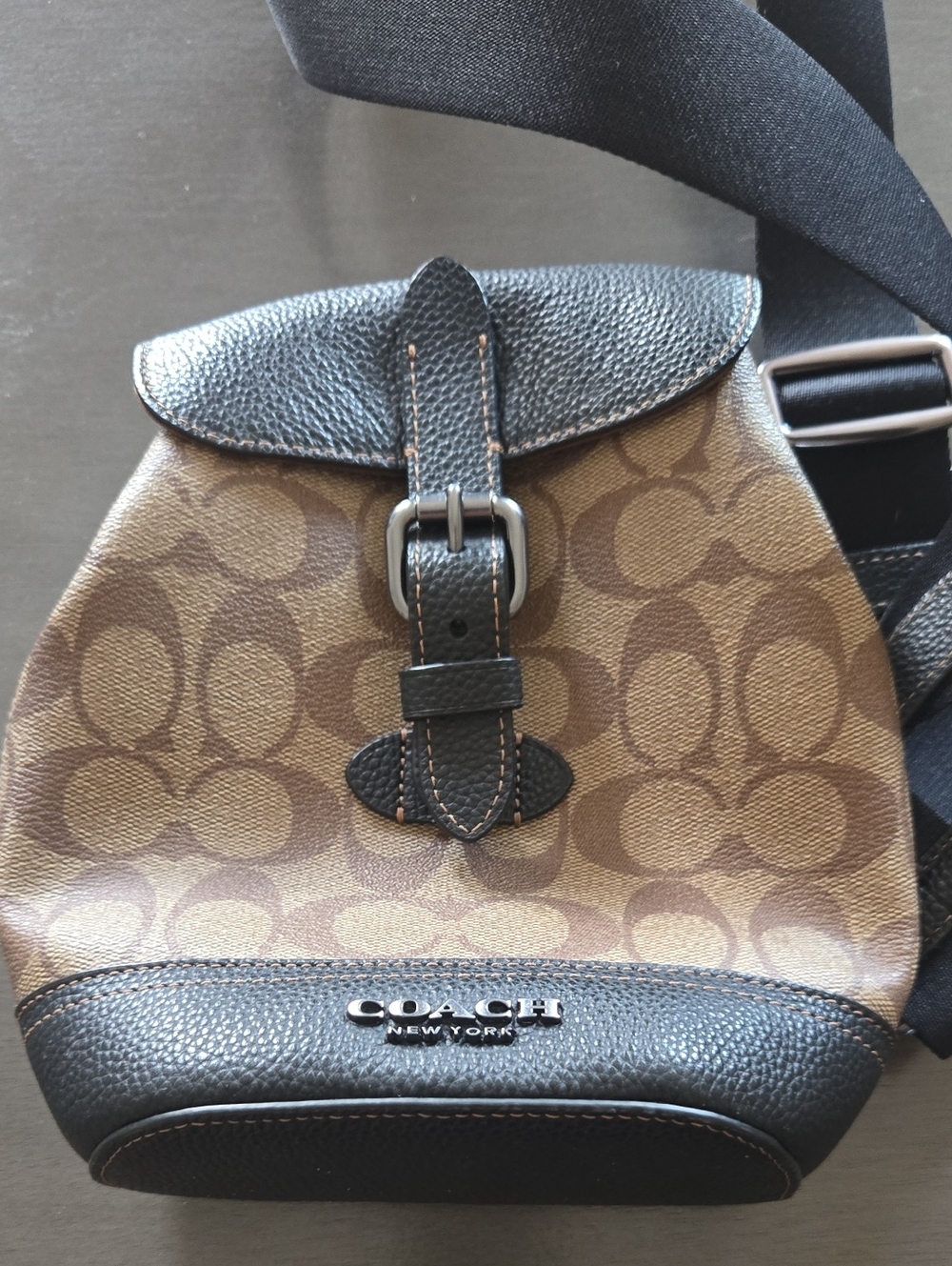 Coach Brown Signature Canvas Belt Bag with Black Leather Trim